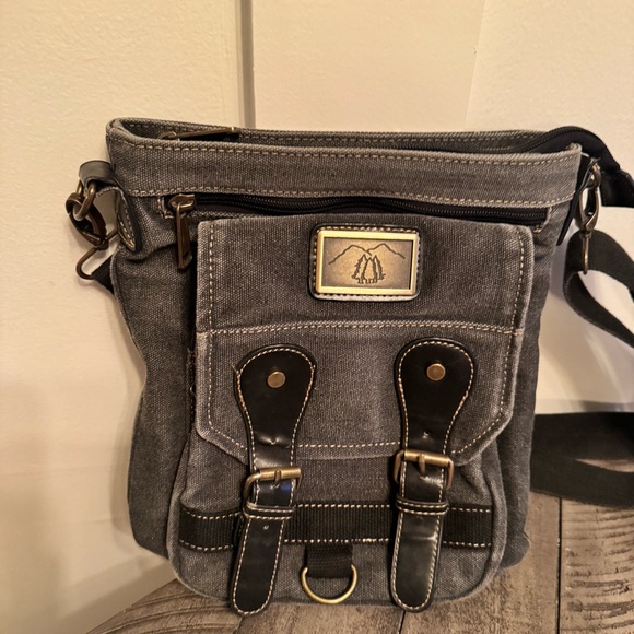 Prarie Schooner‎ Unisex Crossbody Bag Black Canvas Heavy Duty Multi Pocket - Picture 4 of 11